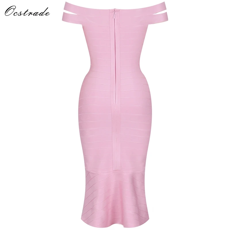 

Ocstrade Summer Midi Dresses Women 2019 New Style Pink Mermaid Off Shoulder Bandage Dress Sexy Bandage Dresses High Quality