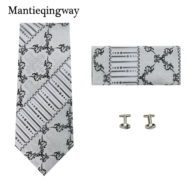 Mantieqingway полиэфир галстук-платок запонки набор для мужчин Свадебный Пейсли галстук носовой платок квадратный Запонки Набор