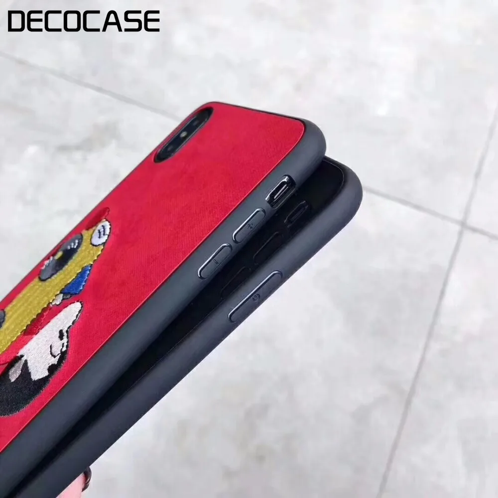 DECOCASE Cute PU Leather Pink Red Japan Anime Embroidery Women Couple Phone Cases for iPhone 6 6s 7 8 Plus X XR XS Max |