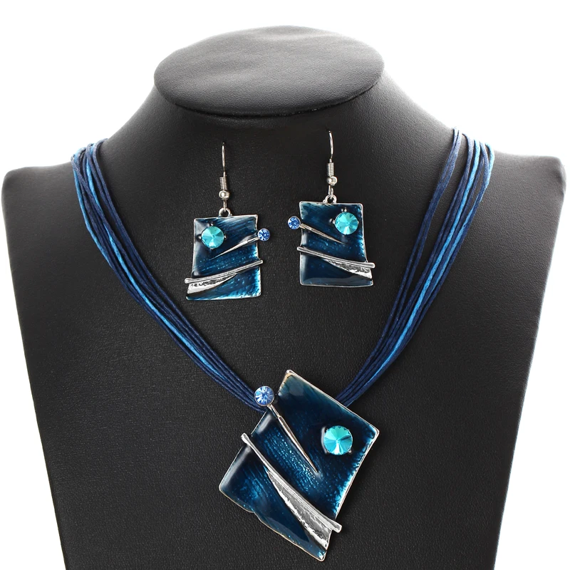 Женский ювелирный комплект из колье и серёг с эмалью|earrings set for women|necklace earring setset women