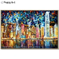 hand painted modern hong kong streetscape oil painting for wall decor art high quality knife colorful landscape oil painting