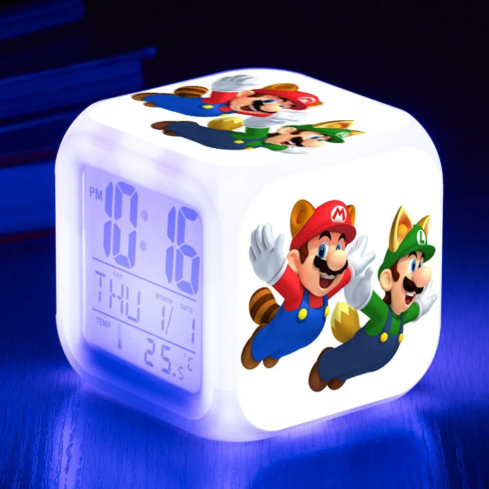 Игра Super Mario Bros 7 цветов светодиодный Будильник ночная красочная игрушка