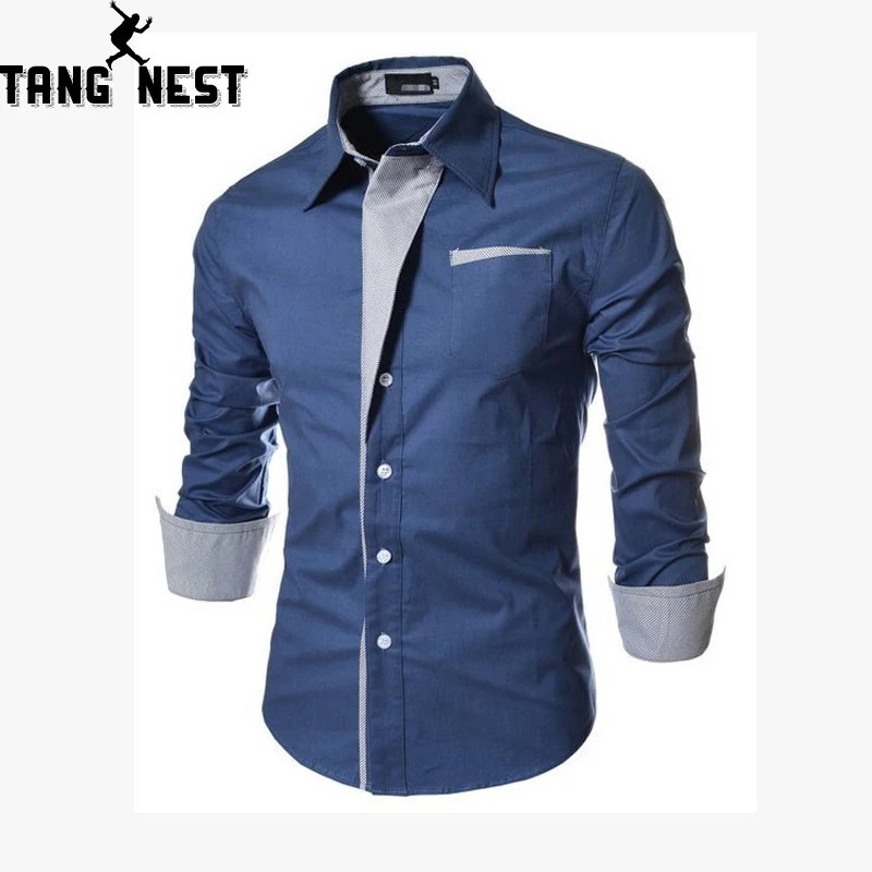 TANGNEST/Бизнес Повседневное отложной воротник Для мужчин полосатый патч дизайн