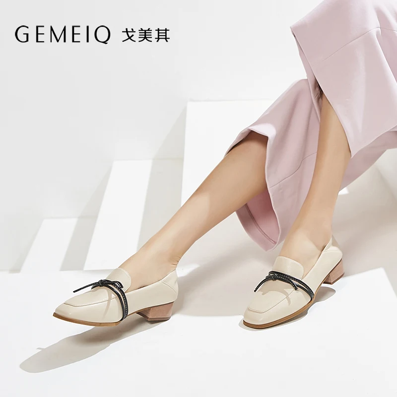 GEMEIQ/Новинка г. Весенние открытые туфли на среднем квадратном каблуке телесного цвета, женские туфли на среднем каблуке в британском ретро-классическом стиле, повседневная обувь