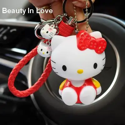 Милый мультяшный брелок hello kitty из кроличьего меха с помпонами, помпонами, брелок для женщин с кожаным ремешком, металлическое кольцо для ключей, цепочка для автомобильных сумок, брелок D35A