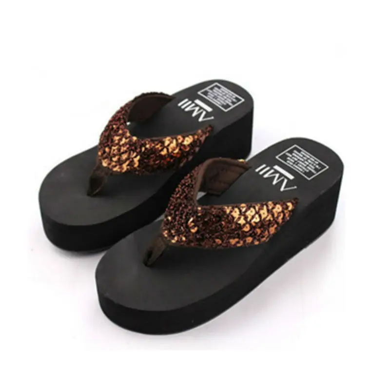 Летние Женские Туфли Сдобы Сандалии Клин Платформы Флип-Флоп Склон С