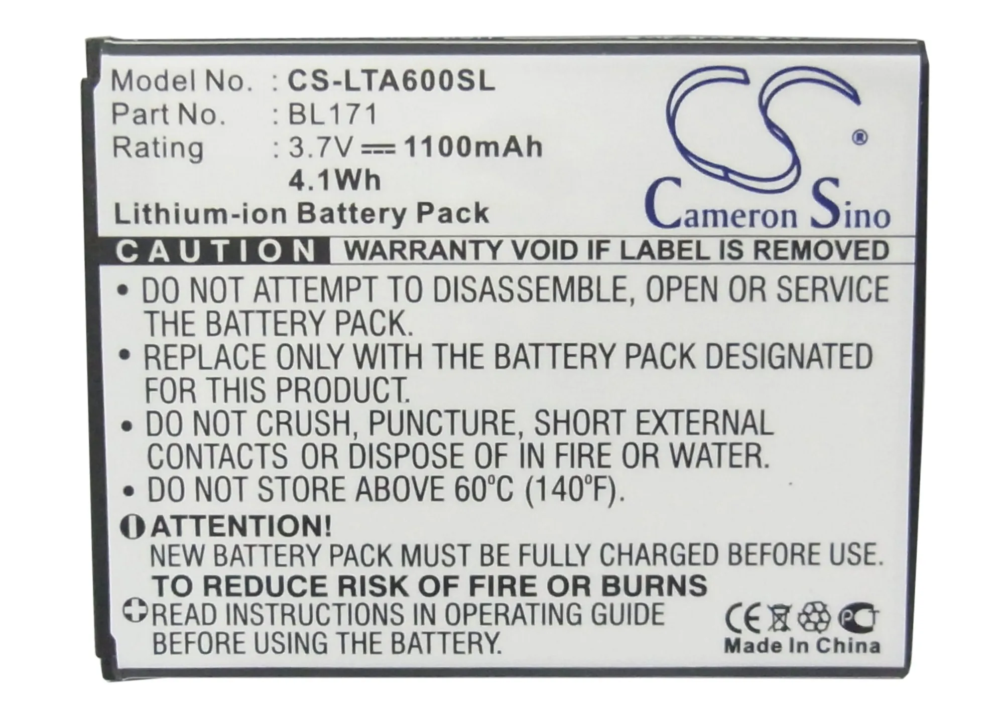 Аккумулятор Cameron Sino 1100mAh BL171 Для Lenovo A356 A368 A376 A390 A390T A50 A500 A60 A65|battery bl171|cameron sinobl171 battery |