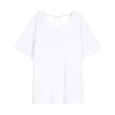 White Samstree женские летние однотонные футболки Дизайн короткий рукав размера плюс открытая спина футболка для женщин хлопок больше размера фиолетовые футболки - Цвет: White