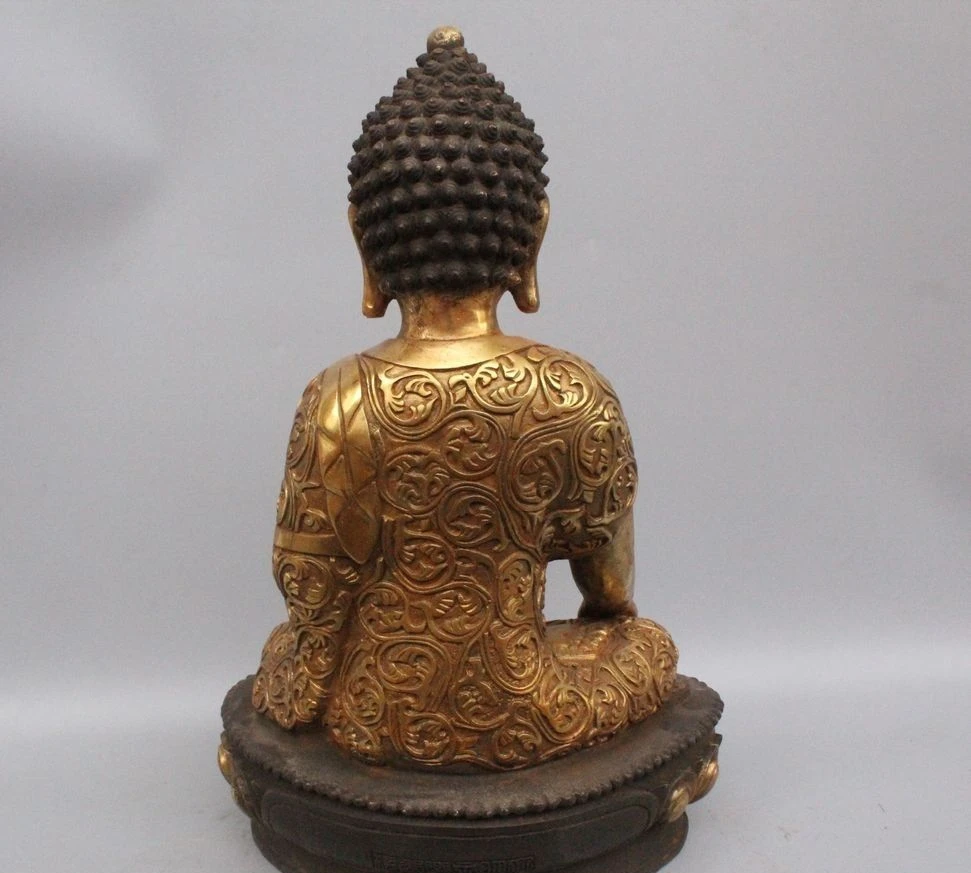 16 &quotтибет буддизм Бронзовая позолота Шакьямуни Амитабха Будда Stat | Дом и сад