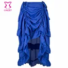 Женская юбочка в стиле стимпанк, винтажная, ассиметричная, с синими оборками, из шифона, со шнуровкой спереди