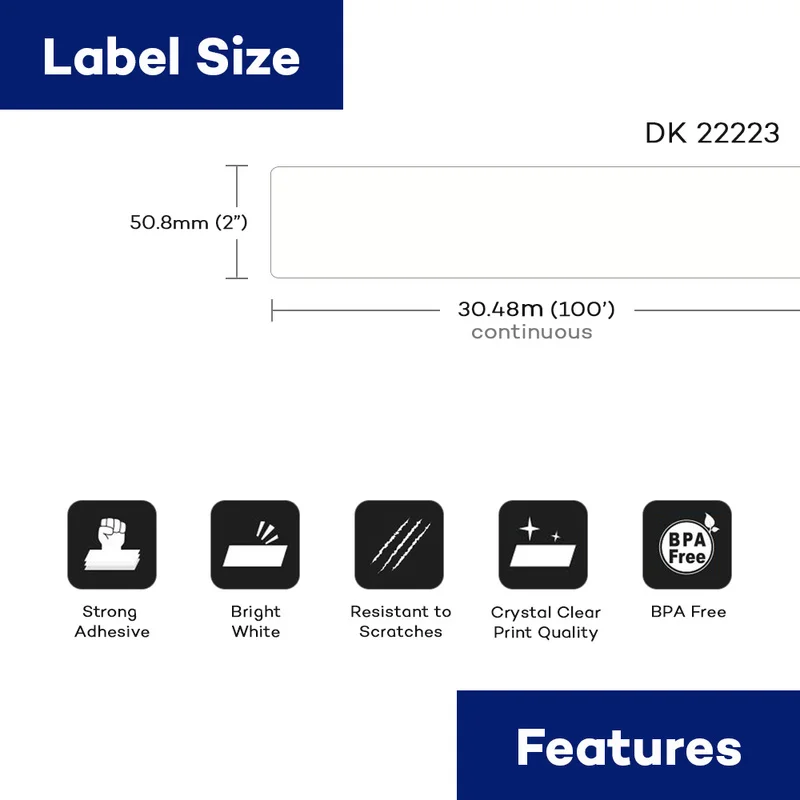 1PC Refill Rolls Thermal Paper DK-22223 Label 50mm*30.48m Continuous Compatible for Brother Printer White DK22223 | Компьютеры и офис