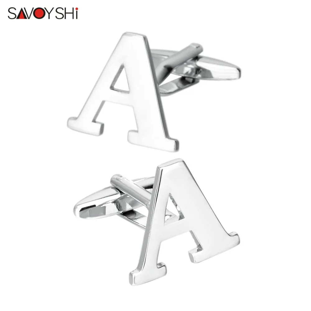 

SAVOYSHI Silver-color 26 Letters Cufflinks for Mens Shirt Accessories High Quality Cufflinks Brand Retail&Wholesale Jewelry