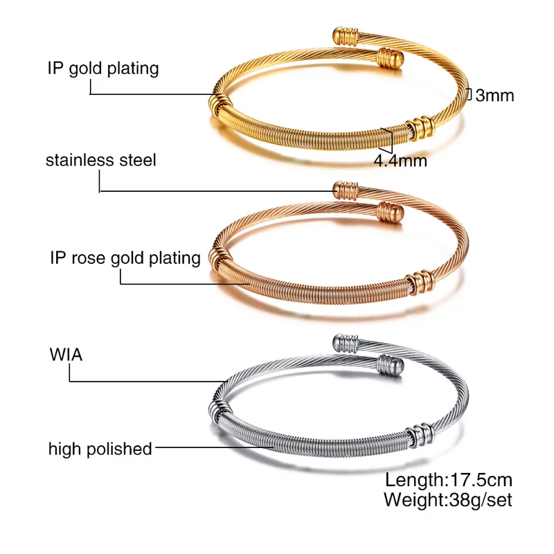 Vnox из нержавеющей стали тройной провод крученый браслет браслеты Набор для