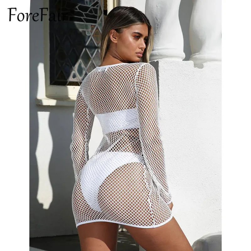 Forefair 2019 сексуальное Сетчатое платье весенне-летние платья женские черные белые с