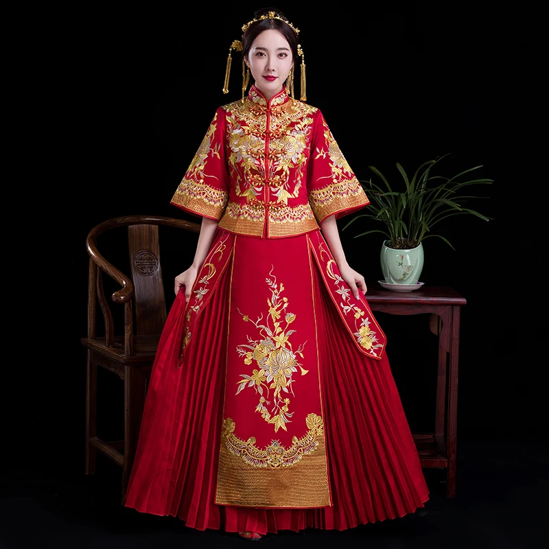 Китайский стиль свадебное платье с вышивкой cheongsam элегантные тостовые костюмы за