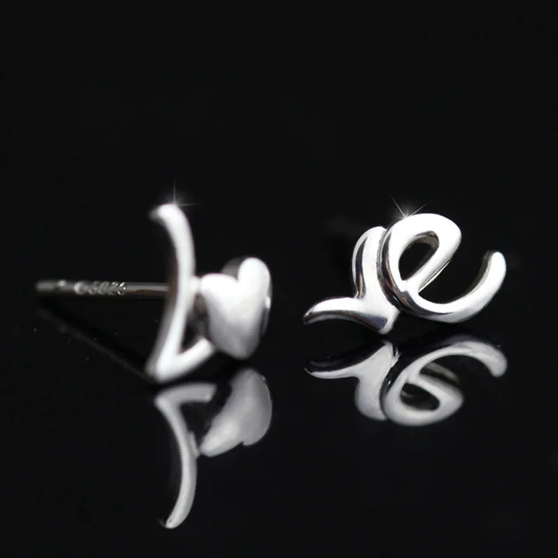 

925 Silver Color Earrings LOVE Cute Style Fashion Stud Earrings Classic Simple Earring For Women 2021 Jewelry Wedding Party NEW