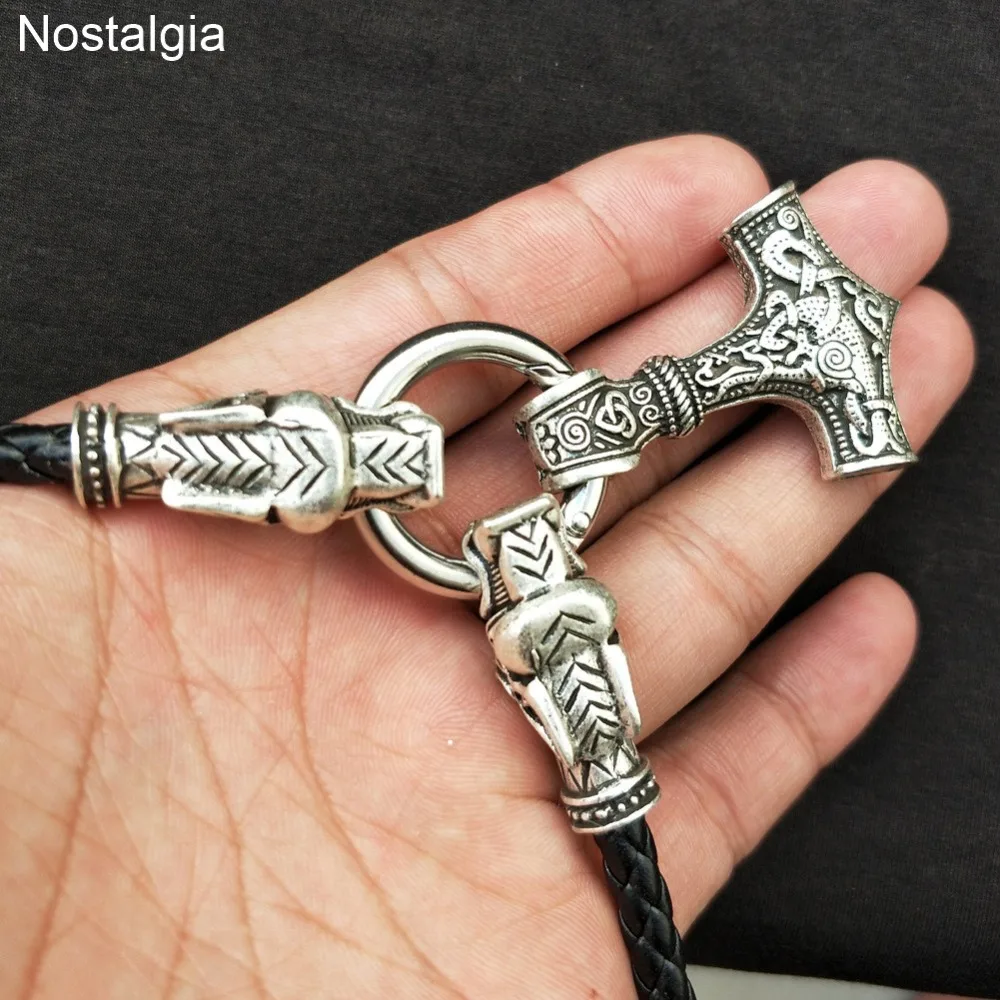 Ностальгия Thor Hammer норвежский викинг Дракон ожерелье Длинный кожаный Mjolnir амулет
