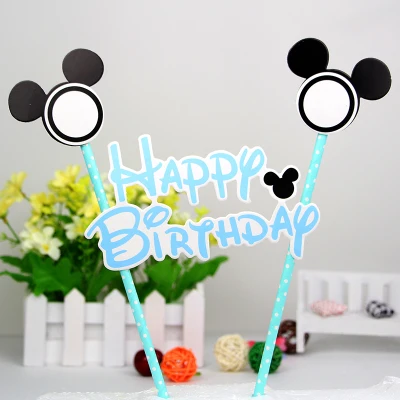 Blue Mickey 25 шт. розовый красный синий бумажные соломинки 1 шт. Прекрасный Микки Маус дети с днем рождения кекс Топпер флаги творческие вечерние принадлежности - Цвет: Blue Mickey