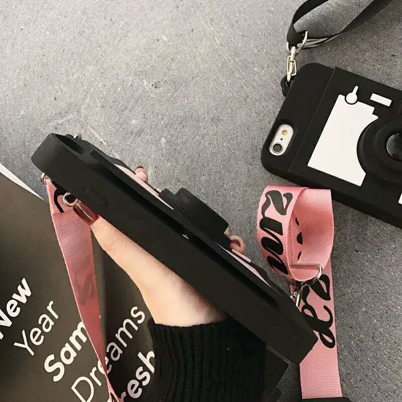 Модный Ретро кошелек-камера Чехол-подставка для телефона для iPhone 7 8 6 6S Plus X XS Max XR Мягкая силиконовая задняя крышка с ремешком