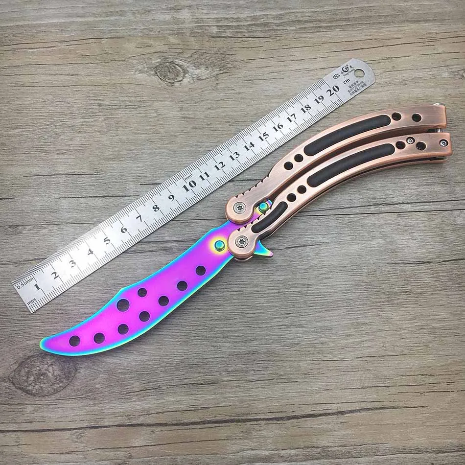 Bronze Fade CS GO бабочка в ноже Karambit нож практика складной нож бабочка тренажер игра нож тупое лезвие без края инструмент - Цвет: Bronze Fade