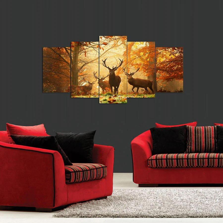 5 панель HD печатных картина олень холст Home Decor Wall Art Picture для гостиной YK 66|Рисование