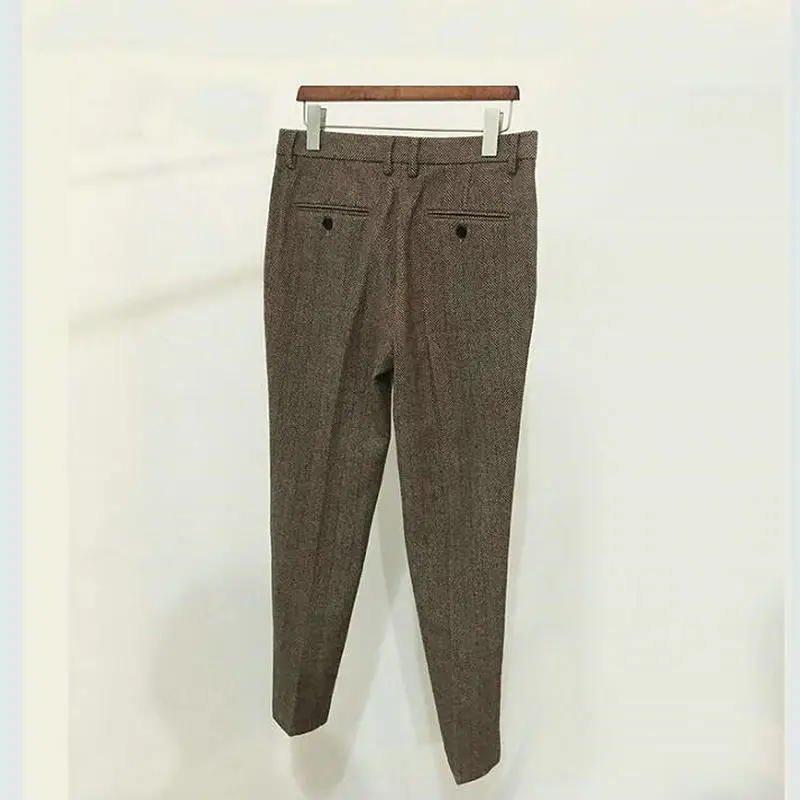 Классические мужские брюки твидовые шерстяные коричневый шерстяной плотный