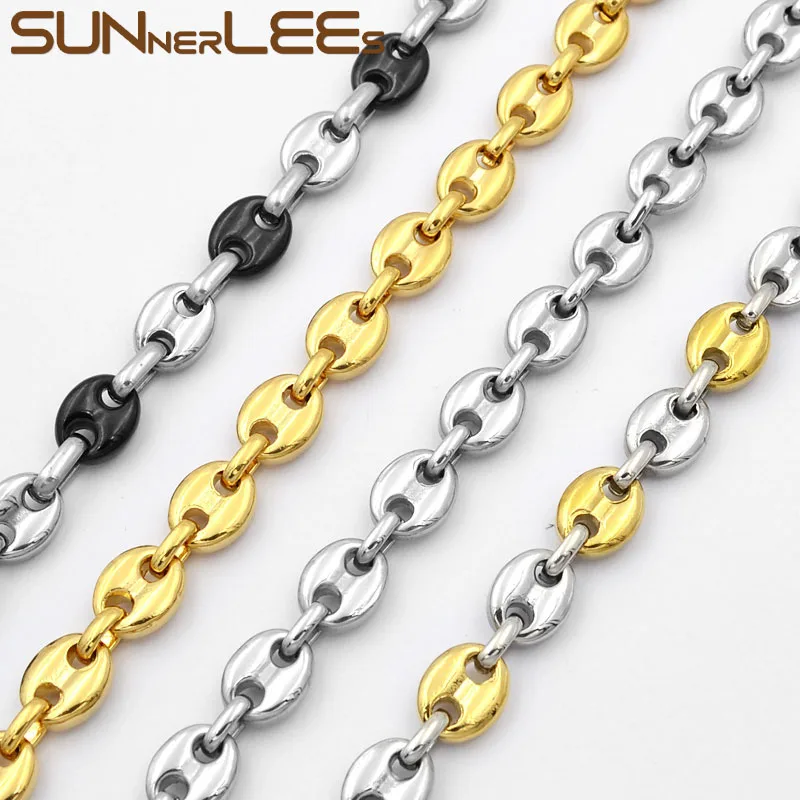 Набор бижутерии из нержавеющей стали SUNNERLEES Fashion Jewelry: ожерелье и браслет на цепочке с звеньями в виде кофейных зерен, для мужчин и женщин. SC13 S.
