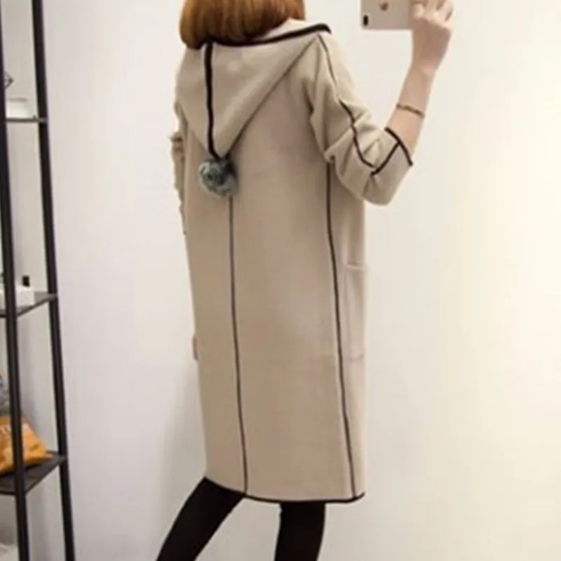 UHYTGF женские осенние шерстяные пальто Модный Кардиган Женская куртка средней