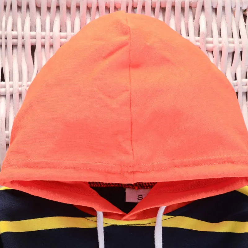 

Spring and Autumn New Children's Wear Boy Striped Alphabet Hooded Long Sleeve Shirt + Trousers Set Kids Suits 0-4 Ages