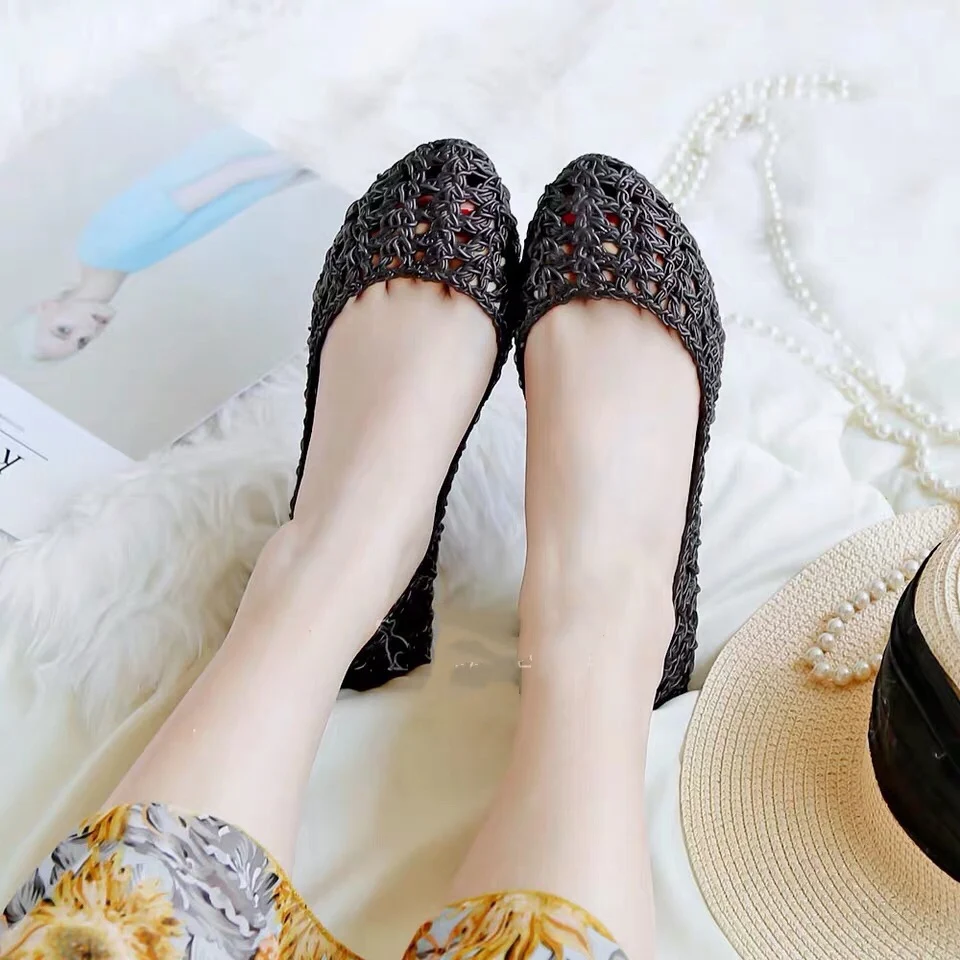 Женские вязаные босоножки Melissa дышащие на плоской подошве прозрачные 2019 | Обувь