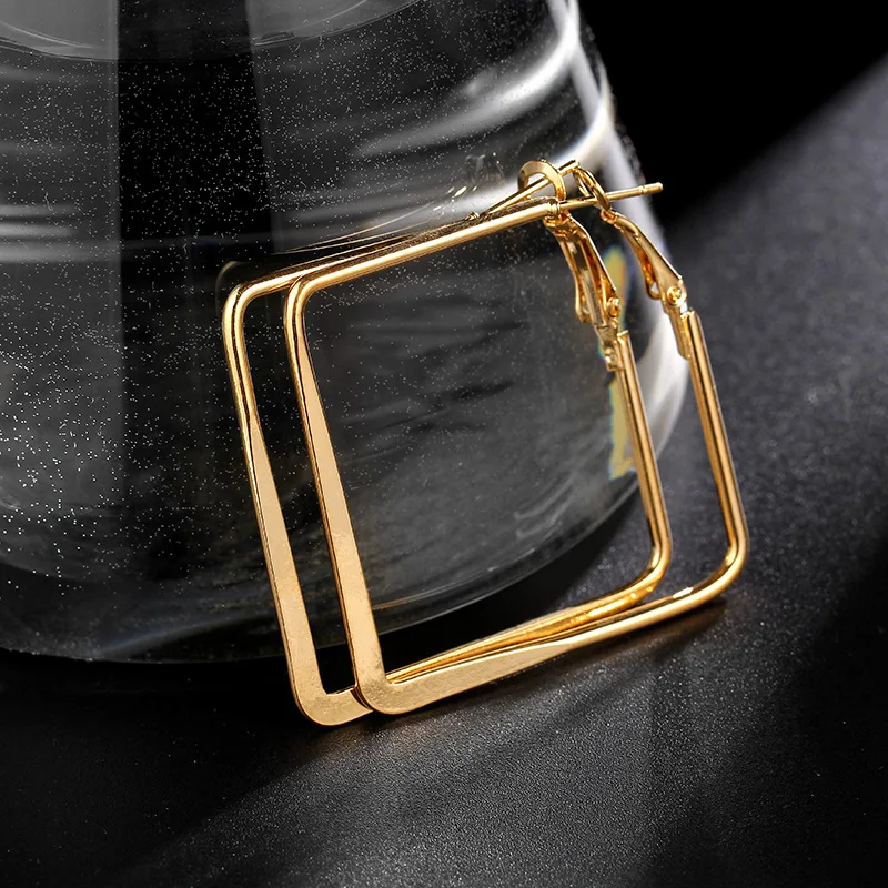 

Cool Punk Smooth Squre Big Fashion Jewelry Hoop Earrings For Women Lady Large Geometric Hollow Statement Loop Earring Gifts