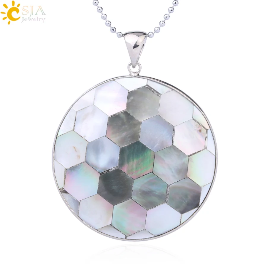Necklace CSJA, натуральное, цветное ожерелье, подвески для мужчин, большой круглый кулон, перламутр, морская раковина, подвеска, винтажное ювелирное изделие F899 - Окраска металла: Necklace