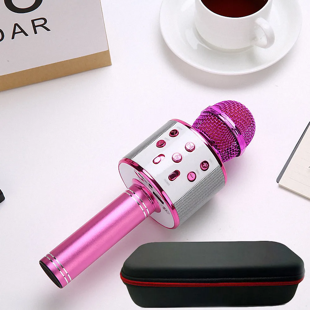 box-858-Pink WS858 портативный микрофон беспроводной Bluetooth караоке ktv микрофон динамик музыкальный плеер пение рекордер профессиональный микрофон - Цвет: box-858-Pink