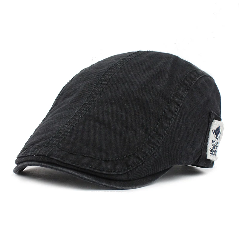 Laurashow хлопок Gorras Planas мужской берет Винтаж Boinas плоская Кепки для Для мужчин и Для женщин шляпа от солнца на плоской подошве такси с закруглёнными краями и пуговицей сверху шляпа солнцезащитный козырек - Цвет: T Black