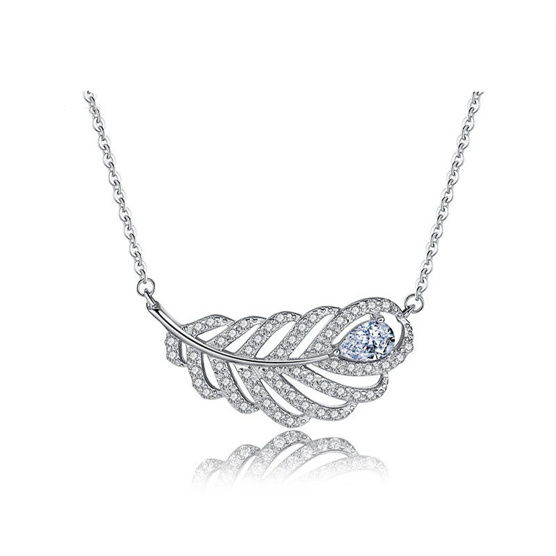 

Lucky Sonny Women 925 Sterling Silver Jewelry Wedding Necklace Shining AAA CZ Leaf Shape Pendant Bijoux Silver Feather Necklaces