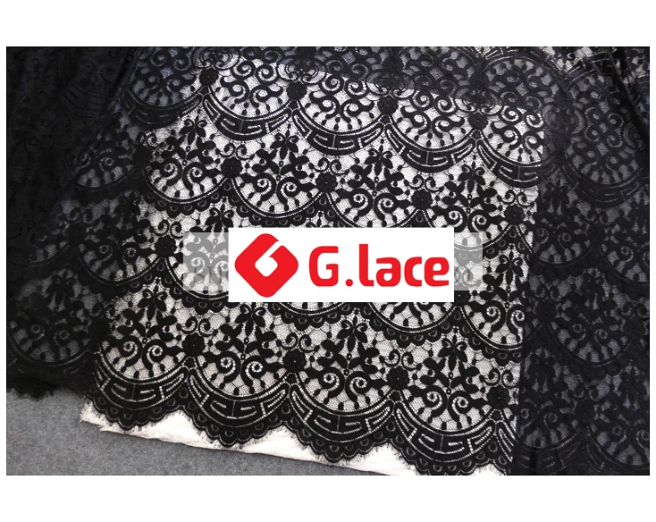 

GLACE 3M/Lot Wide1.5m Black and white eyelash lace fabric bone line wedding dress DIY clothing skirt accessories TX380