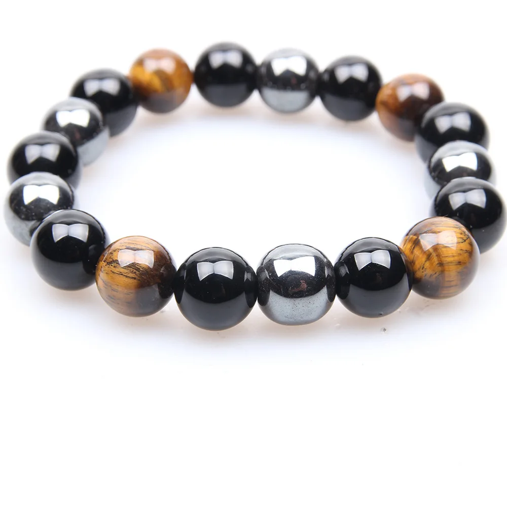 10mm Tiger Eye Stone Bracelets Bangles Classic Hematite Black Obsidian Beads Natural Stones Charm Bead Bracelet Women Men | Украшения и