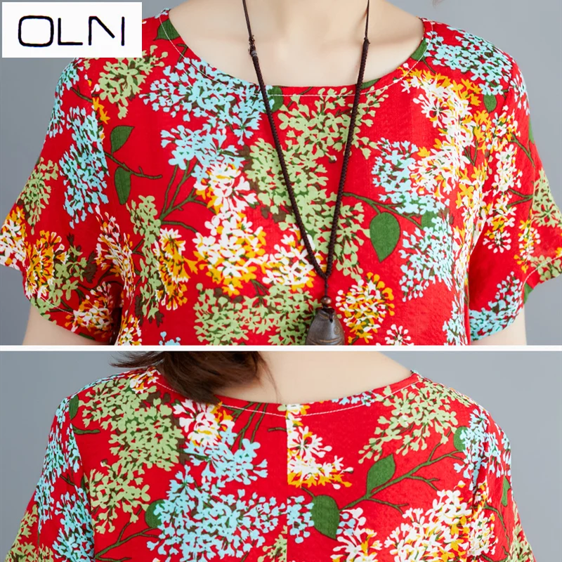 Платье OLN новый большой размер женское Свободное платье с коротким рукавом из