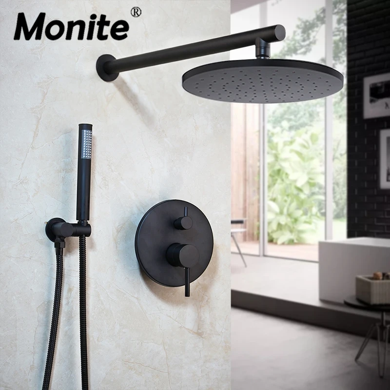 Monite, 8 дюймов, черная живопись, Круглый, современный, настенный, для ванной комнаты, смеситель для душа, наборы, душевая головка и ручные душевые наборы