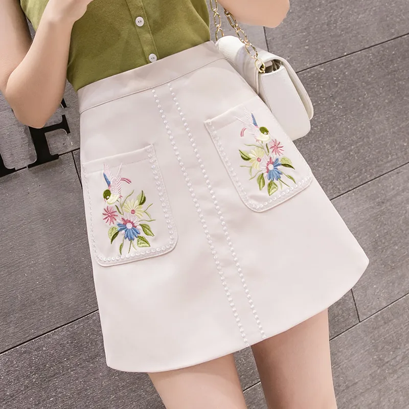 Fencysweet/мини юбки с цветочной вышивкой и высокой талией для женщин сезон весна-лето