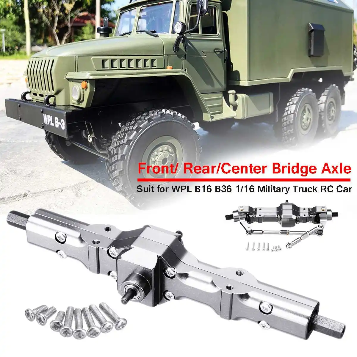 

Replace Upgrade Front/ Rear/ Bridge Axle Part Set For WPL 1/16 B16 B36 6WD Military Truck RC Car Parts Aluminum Alloy Durable