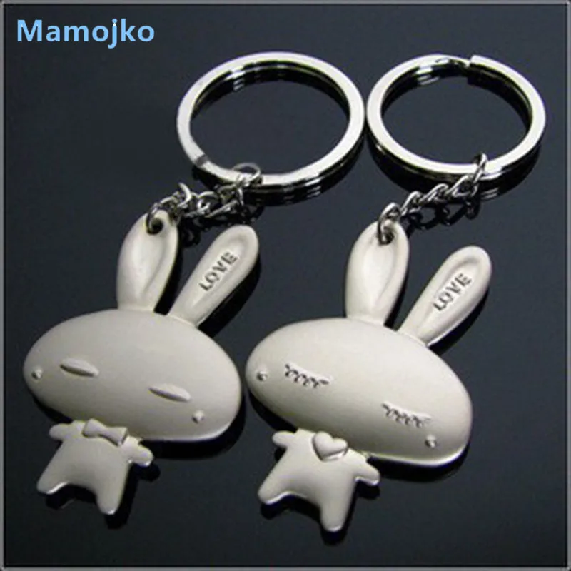 Mamojko Fashion Valentine Loves Rabbit keychain Trendy Handbag Pendant Key Holder Cute Car Key Ring For Couple Gifts