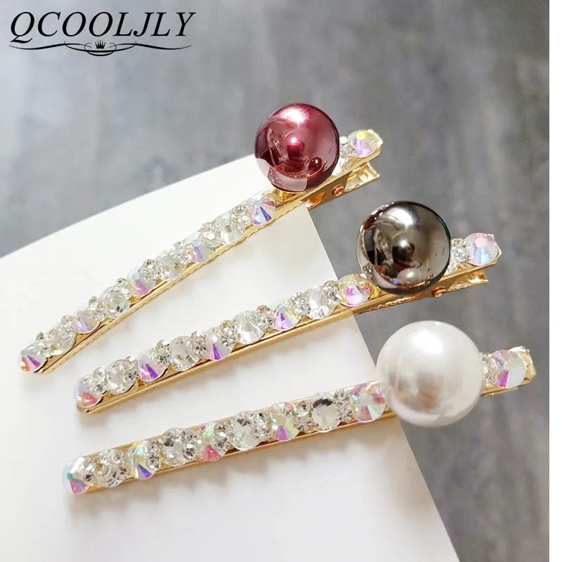 Элегантная очаровательная заколка для волос QCOOLJLY с кристаллами и жемчугом