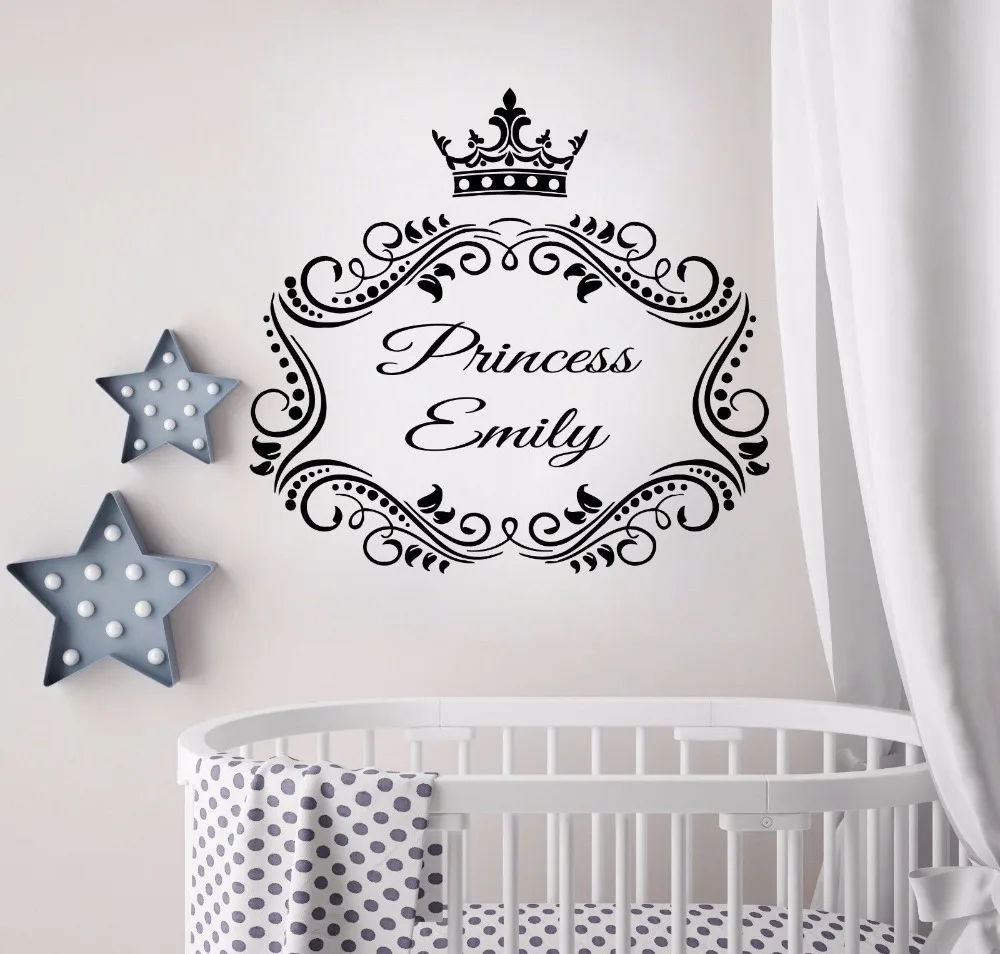 

Princess Custom Name Crown Wall Sticker Nursery Princess Crown Wall Art Mural Babys Bedroom Poster Art Design Decals W39