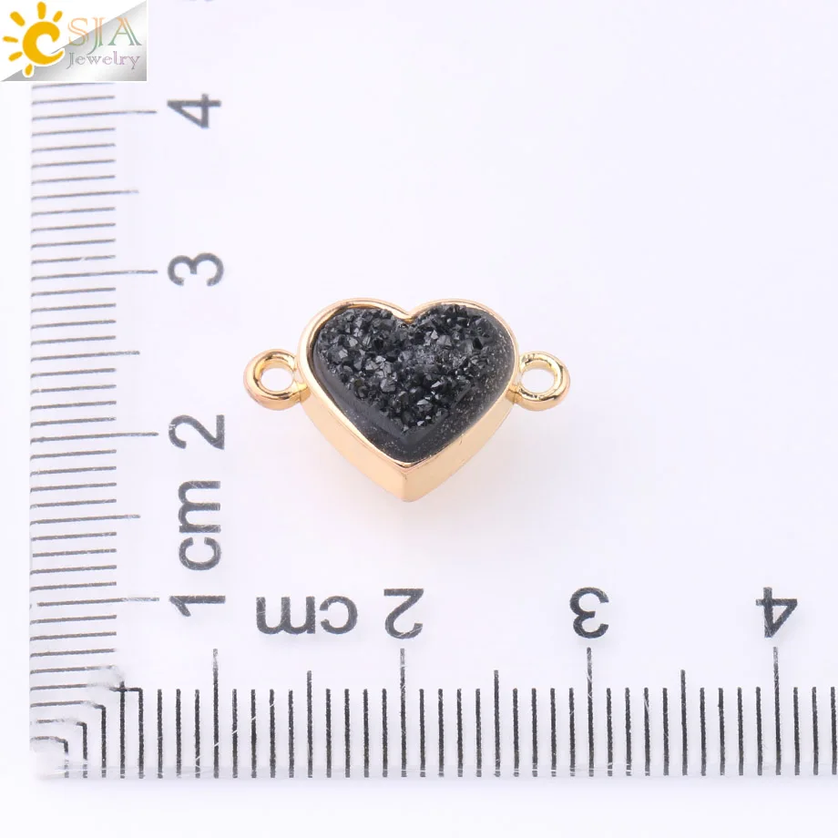 CSJA подвески в форме сердца Drusy Друза натуральный кристалл камень золотой цвет