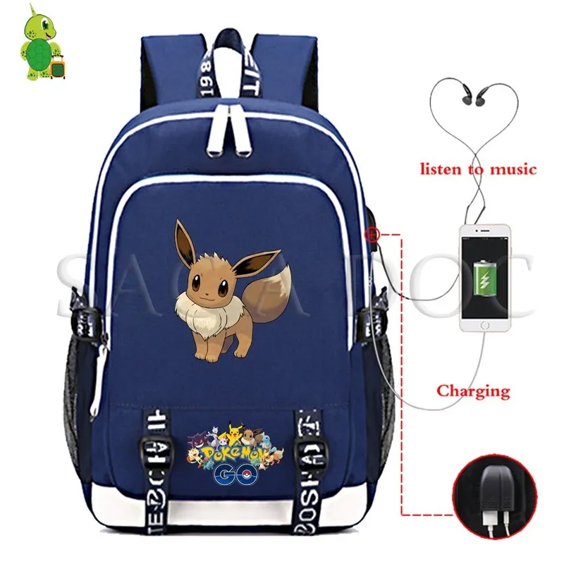 14 Рюкзак для ноутбука Pokemon Pikachu с usb-зарядкой для подростков, девочек, мальчиков, Gengar Eevee, школьные сумки, многофункциональные повседневные дорожные сумки - Цвет: 14