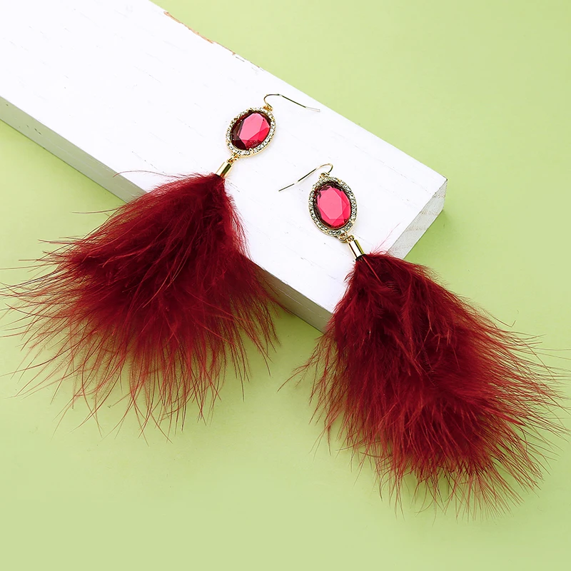 KISS ME Women Feather Earrings Personalized Fashion Big Long Drop Earrings Handmade Jewelry Accessories