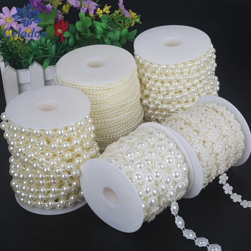 Оптовая продажа 1/10yd имитация жемчуга бисер цепь швейная аппликация лента для