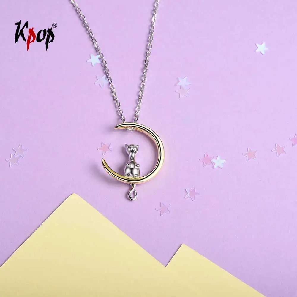 Кулоны и ожерелья Kpop Cat Kitty Moon из стерлингового серебра 925 пробы с изображением