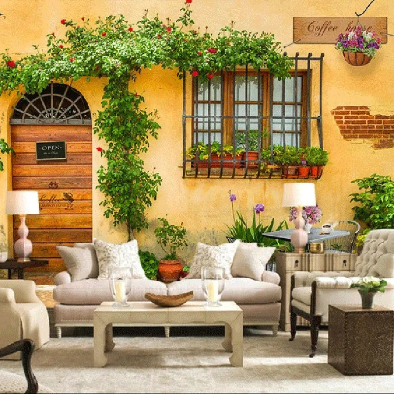 3D Wallpaper Mural Decor Photo Backdrop Yellow Wall Door Green Leaf Living Room Painting | Обустройство дома